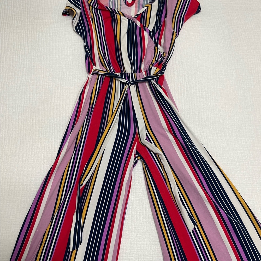 Striped Multicolor Wrap Jumpsuit - girls size 10